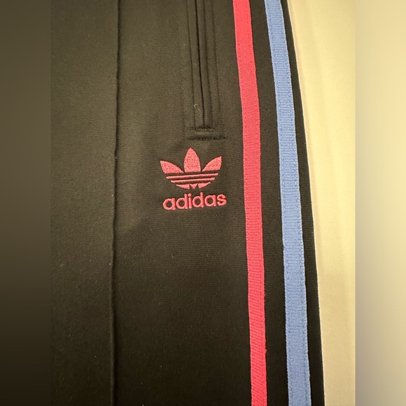 Adidas zip ankle trefoil EUC black pink blue track pants athletic sweatpants - Picture 11 of 12